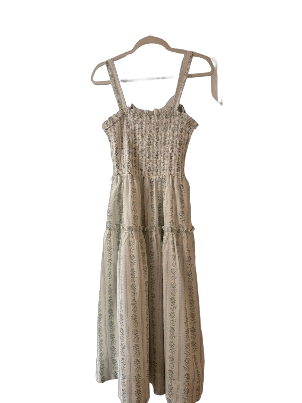 NWOT Lush Cream Maxi Dress with Green Floral Stripe